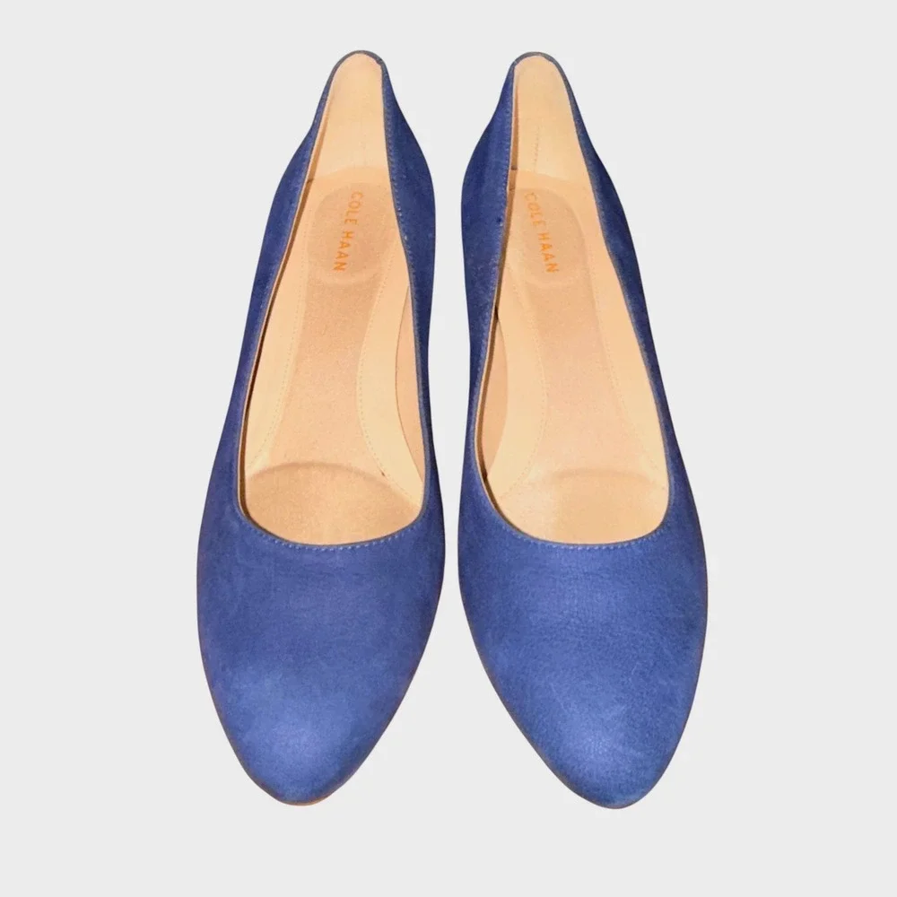 Cole Haan Tali Grand Waterproof Wedge Pump Womens 6.5B Pre-Owned Heel Blue Suede